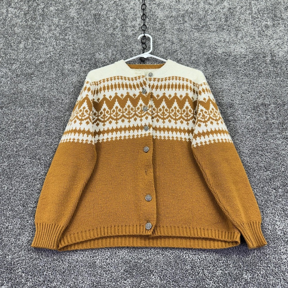 Vintage Jersild Sweater Cardigan Womens Large Brown Fair Isle Wool Button Front
